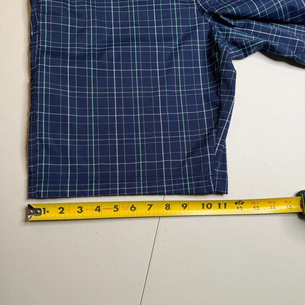 Fila Sport Golf Shorts Mens‎ 36 Navy Blue Green Plaid Performance Flat Front